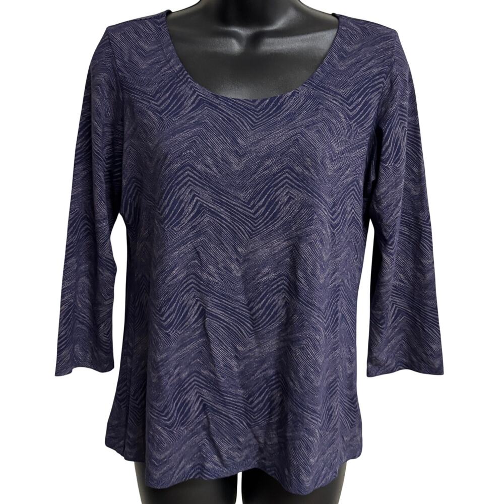 Cut Loose Womens Large Purple Chevron Print Top Scoop Neck 3/4 Sleeve Stretch